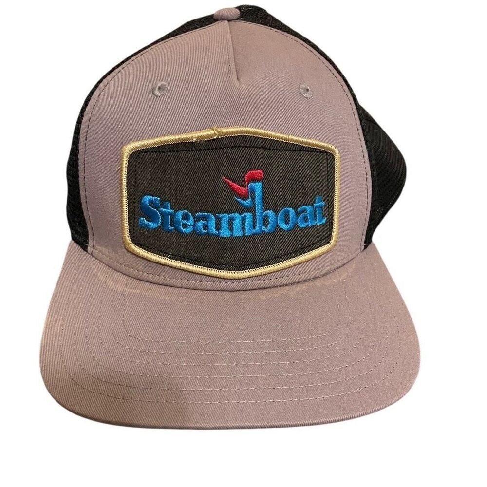Big X Steamboat Trucker Hat OS Gray Black Embroidered Patch Retro SnapBack